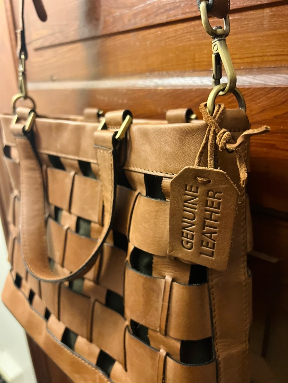 Tan Woven Leather Handbag/Shoulder Bag - Picture 2 of 11